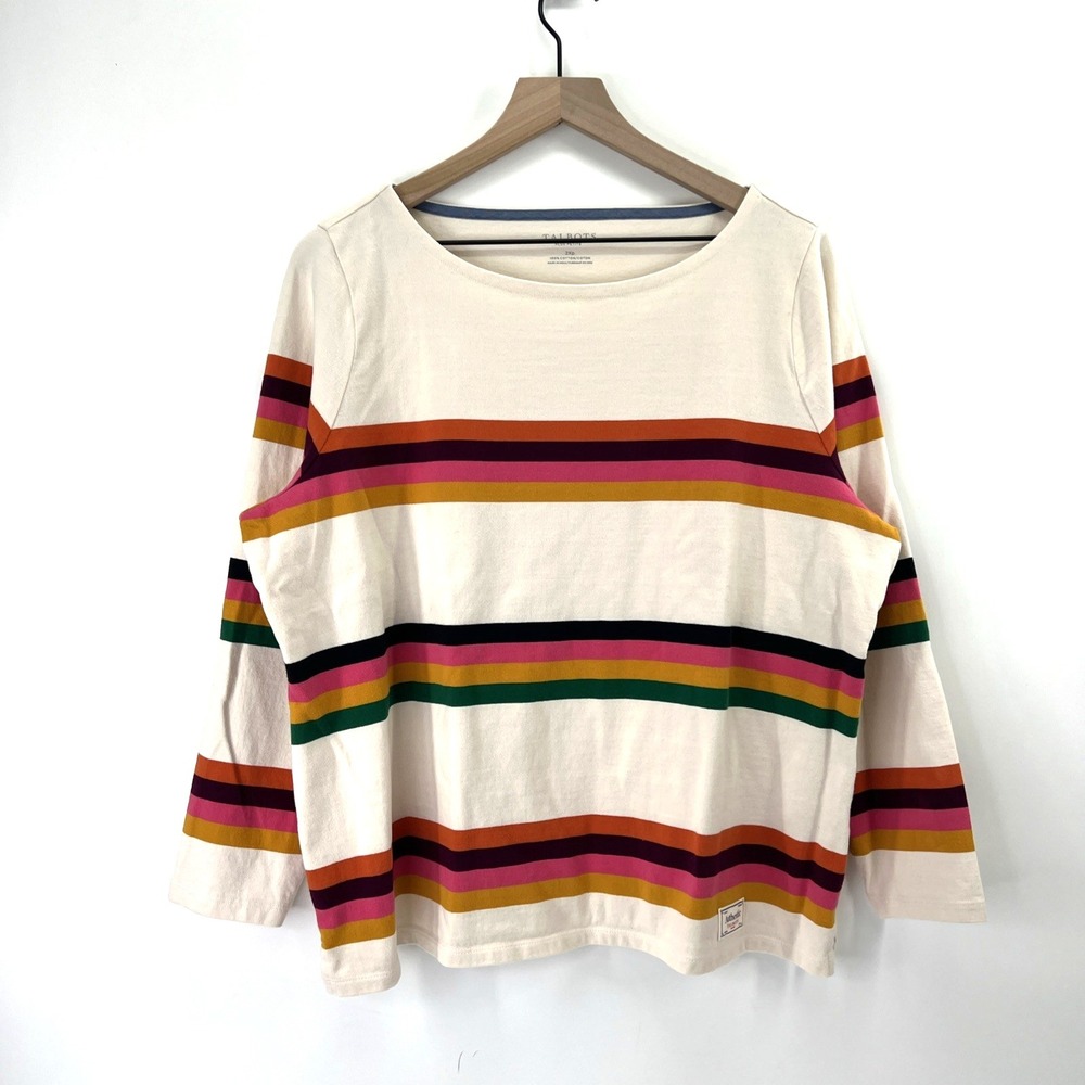 Talbots Petite Plus 2XP Stripe Knit Top Structured Cotton Coastal Resort Multi